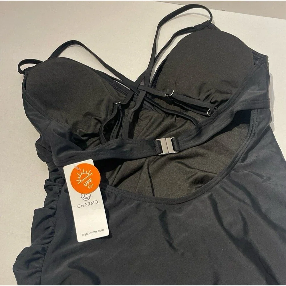 Charmo V Neck Tummy Control Criss Cross Light One-Piece Swimsuit Size L New
